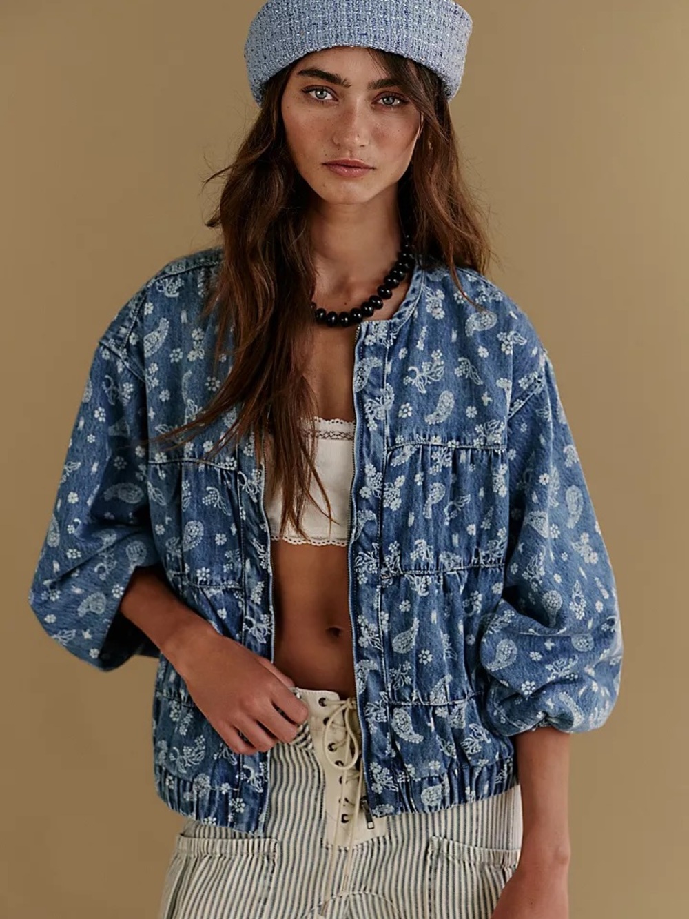 We The Free Layla Printed Denim Jacket